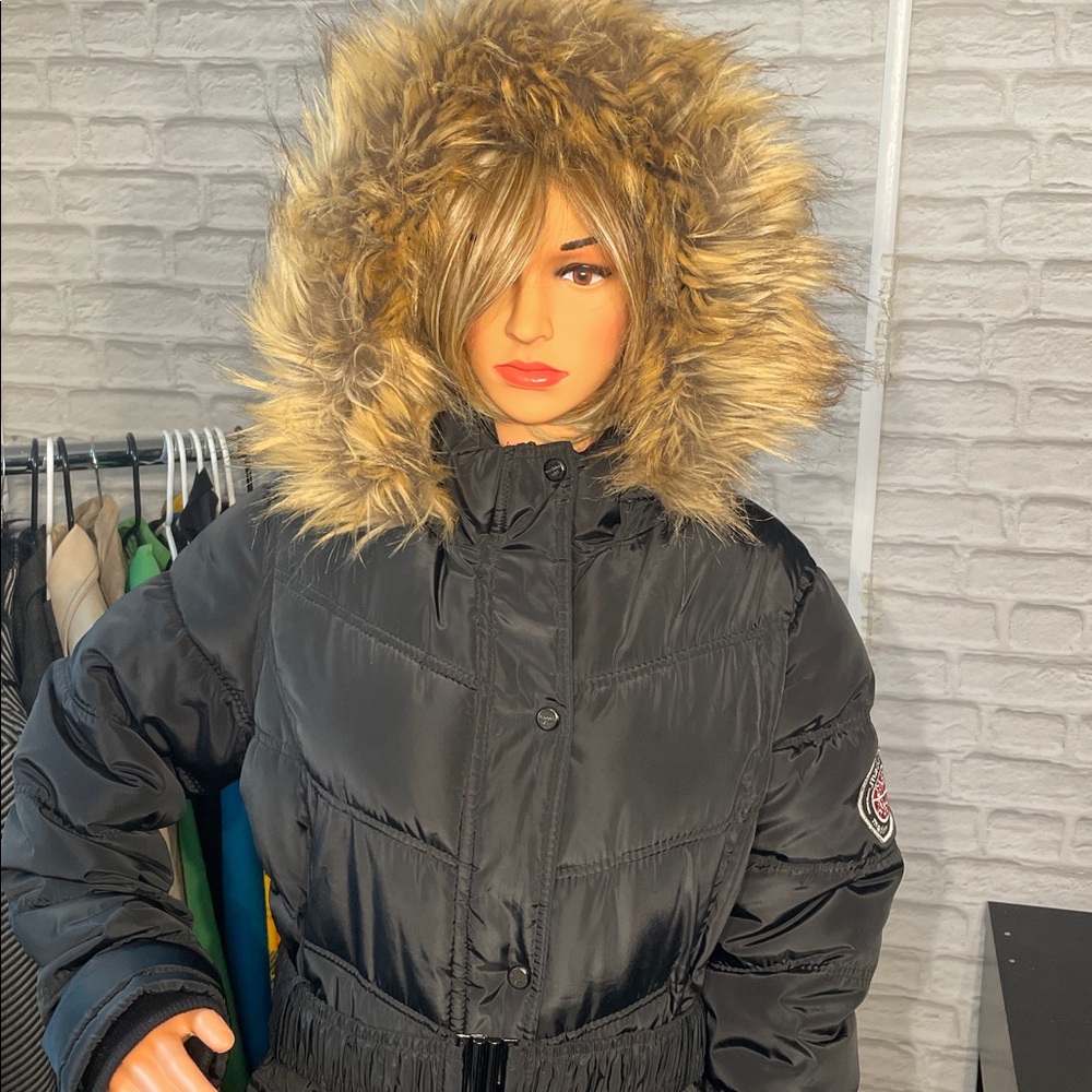 Madden Girl Black Puffer Jacket with Red Logo. NWOT